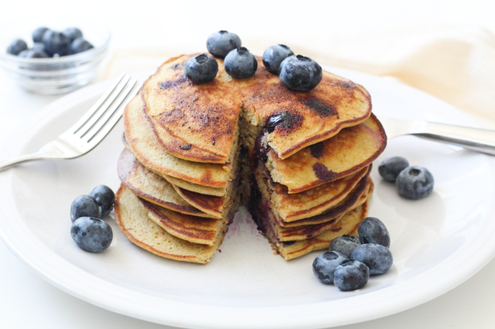 stack of blueberry pancakes