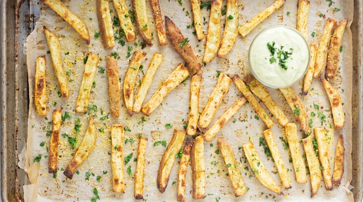 Cheesy Truffle Fries with Aioli Avocado Dip