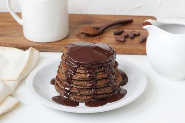 Pumpkin Spice Pancakes with Chocolate Sauce