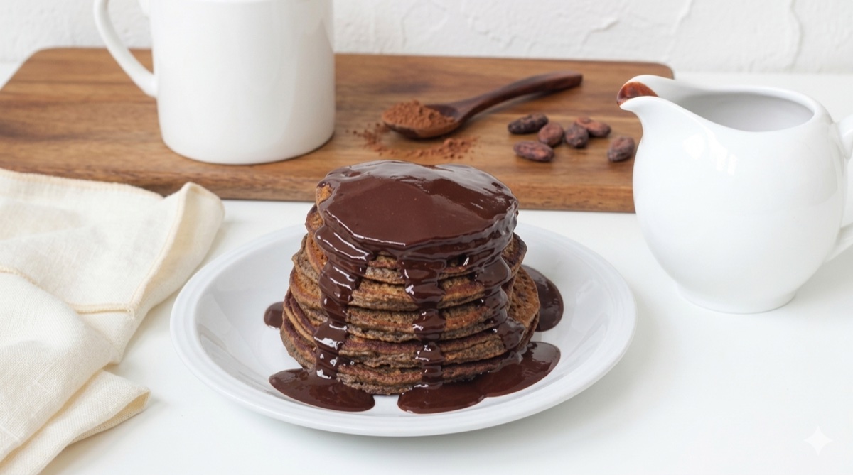Pumpkin Spice Pancakes with Chocolate Sauce