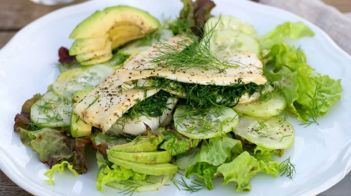 Dill Flounder with Green Salad — AIP Paleo recipe